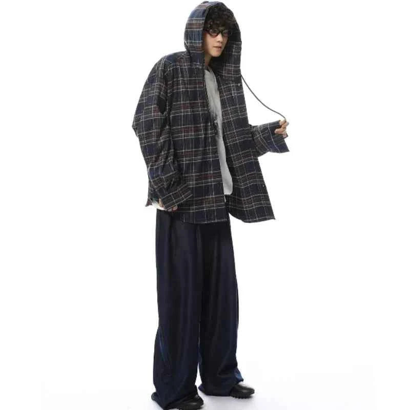 Streetwear Cool Plaid Casual Hooded Shirt