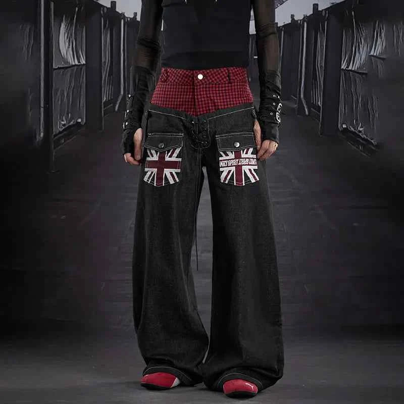 Marled New Double Layer Splicing Jeans