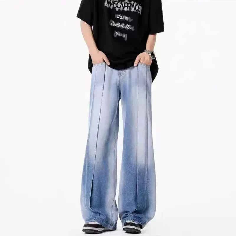 Gradient Patchwork Washed Blue Jeans
