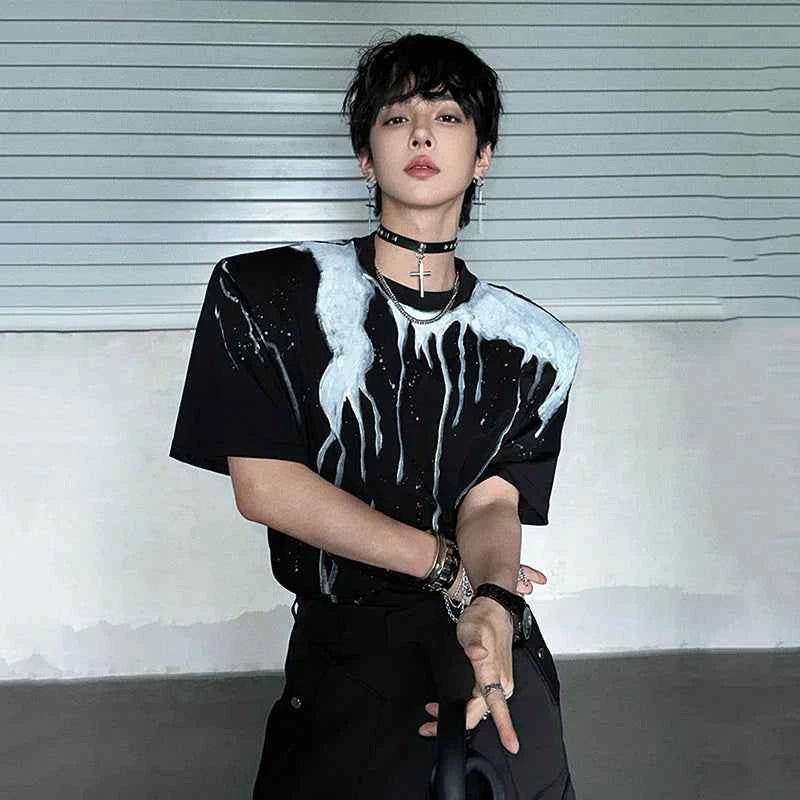 Ink Splash Round Collar Casual T-Shirt