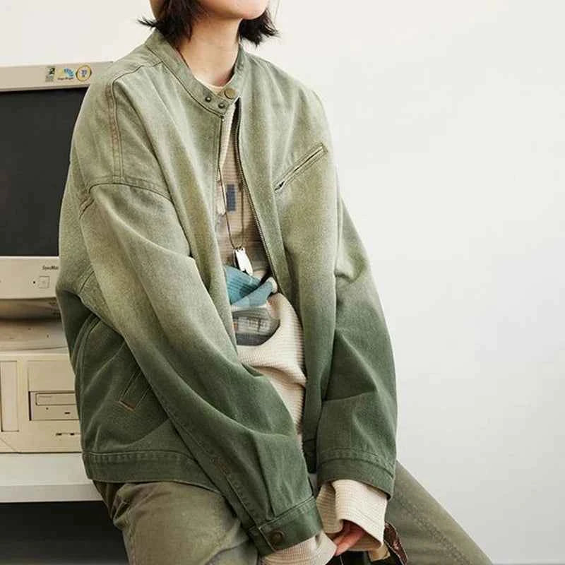 Streetwear Stylish Vintage Korean Gradient Denim Jacket