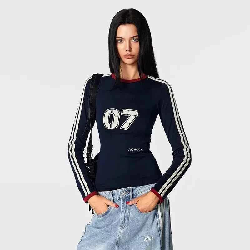Women Cool Retro Patchwork Slim Fit T-Shirt