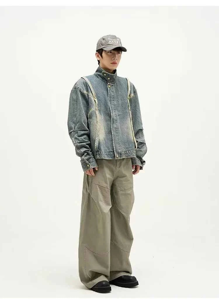 Chic Pleated Stitching Tie Dye Denim Jacket