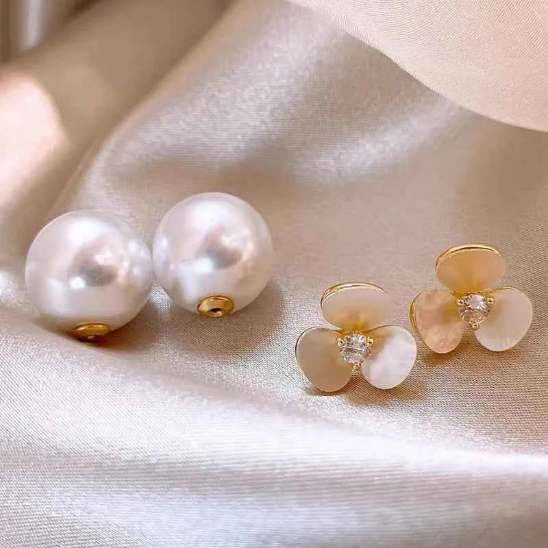 Luxury French Flower Pearl Stud Earring