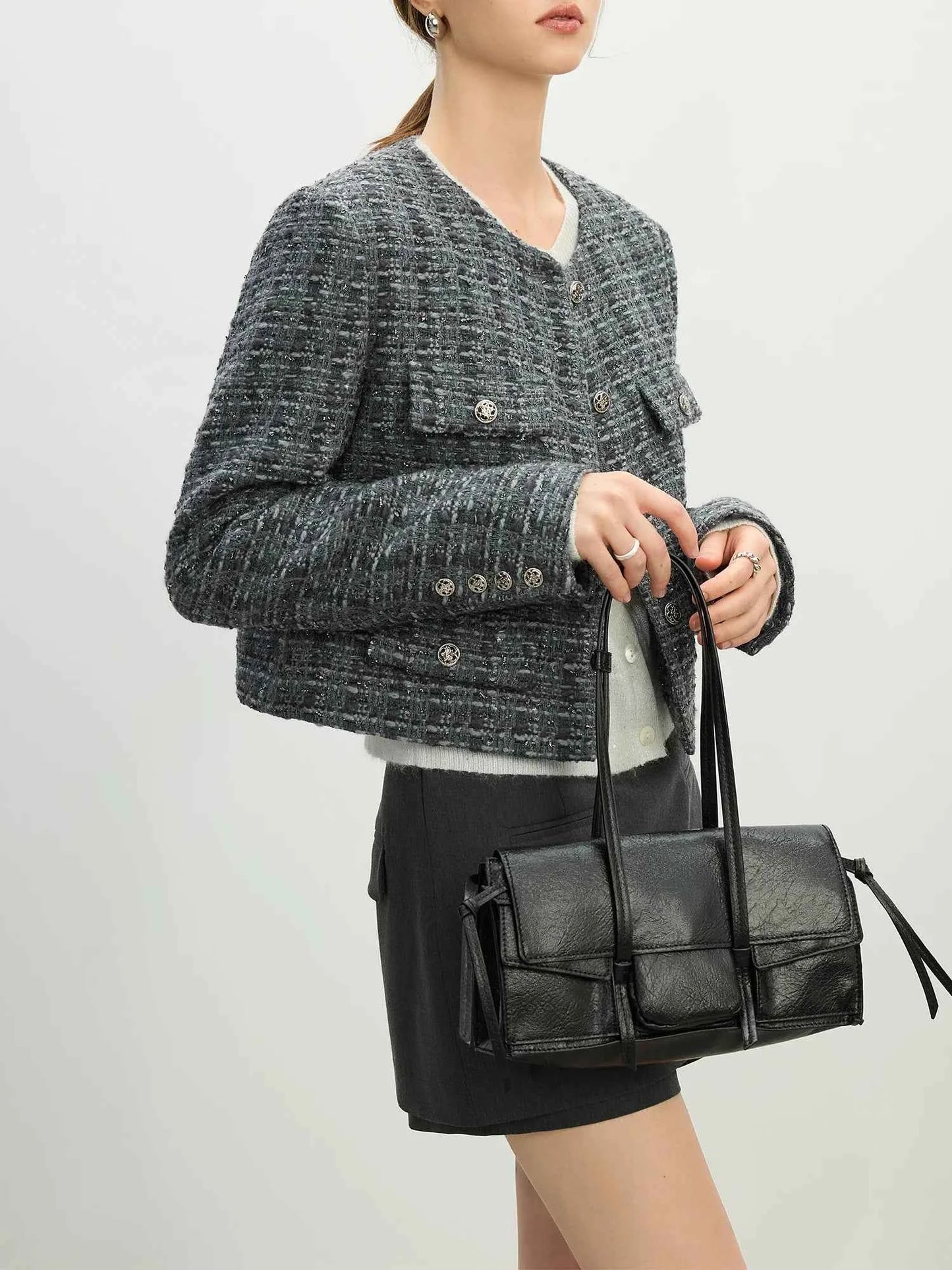 Women Elegant Gray Floral Gauze Cardigan