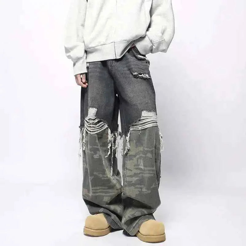 Stylish Camo Printed Straight Denim Jeans