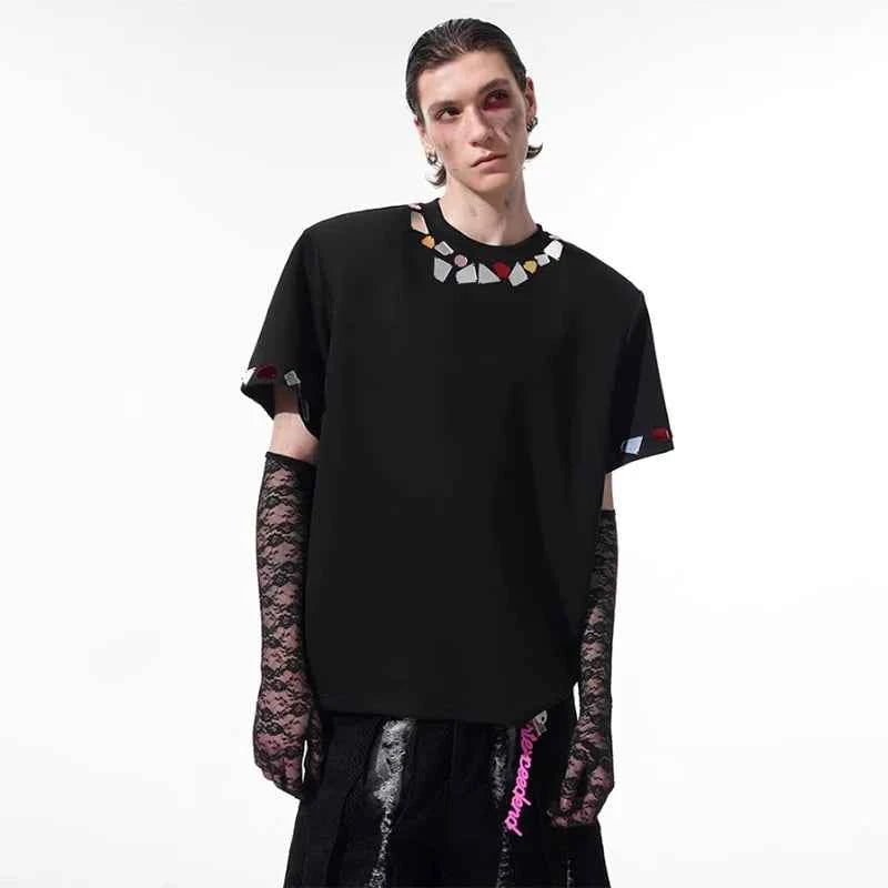 Streetwear Stylish Sequin Patchwork Short Sleeve T-Shirt