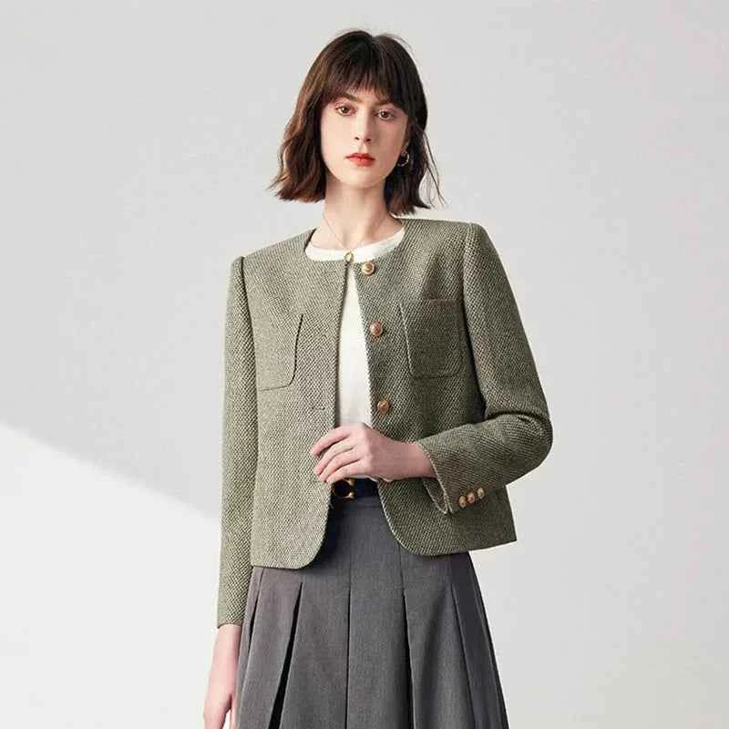 Woman Elegant Korean Tweed Crop Cardigan