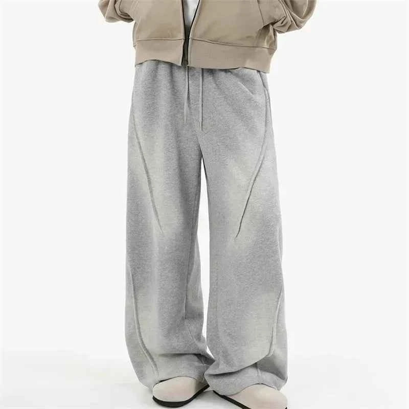 Men's Casual Pleated Drawstring Straight Leg Sweatpants
