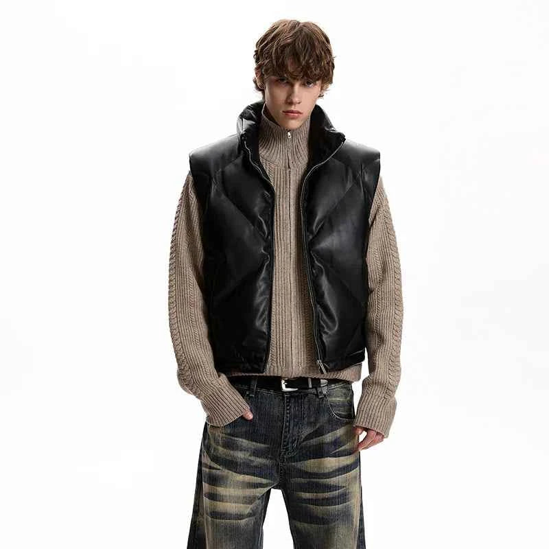 High-Quality Solid Color PU Leather Padded Vest