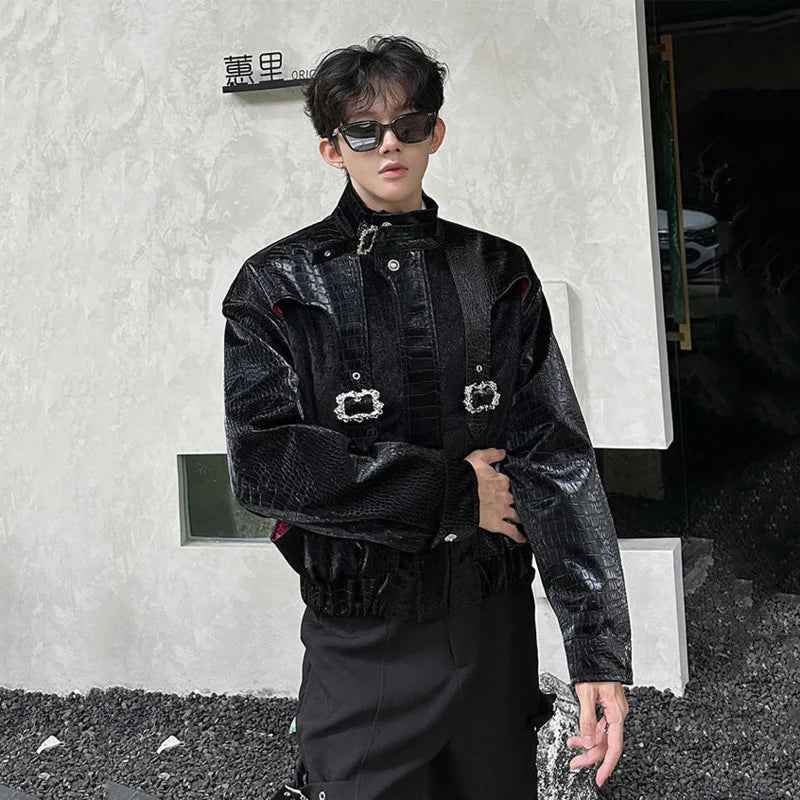 Fashionable Metallic Patchwork Leather Jacket