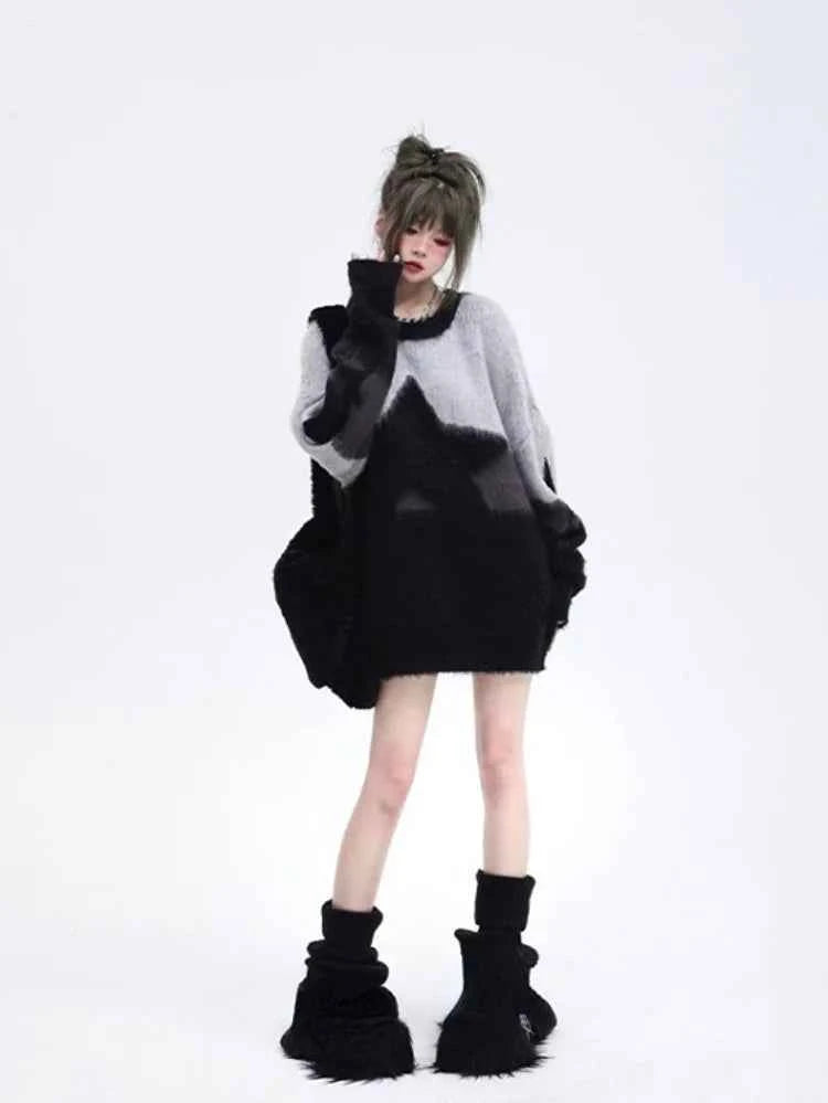 Japanese Oversized Vintage Star Embroidered Sweater
