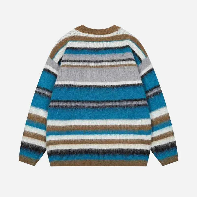 Rainbow Fluffy Oversized Striped Fuzzy Sweater