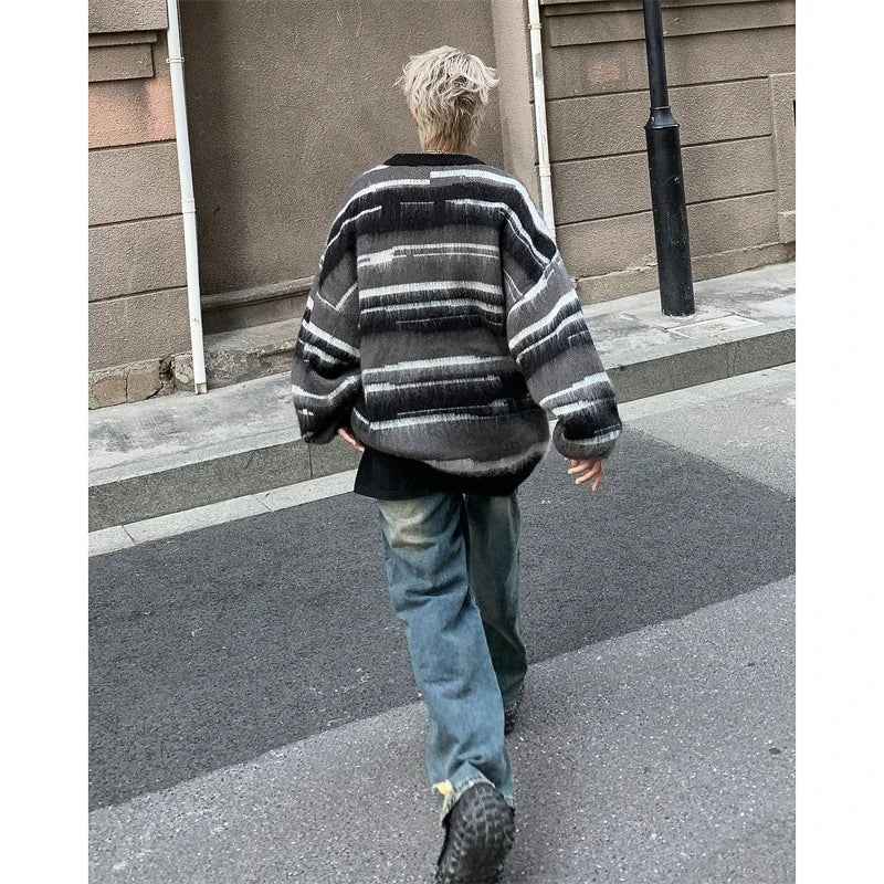 Streetwear Oversized Striped Knit Sweater