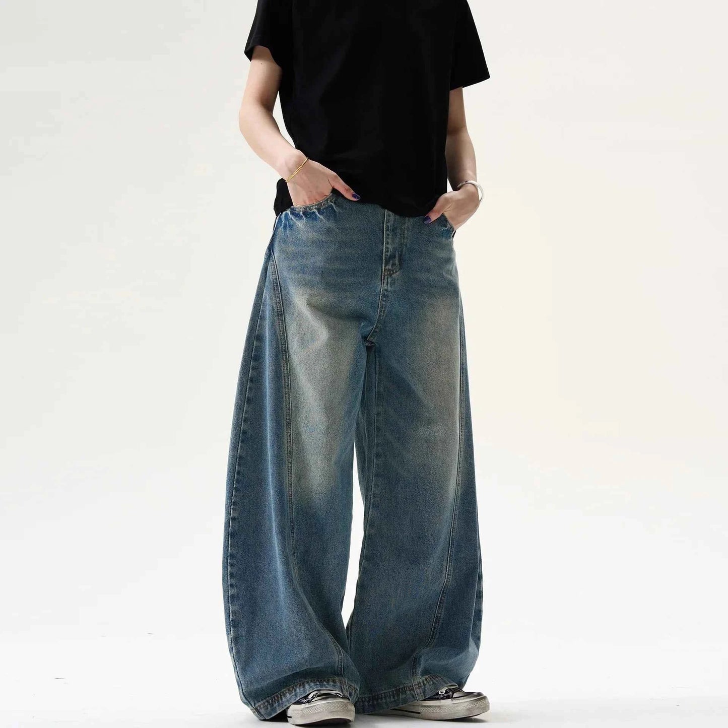 Effortless Cool Retro Pleated Printed Wide Leg Jeans