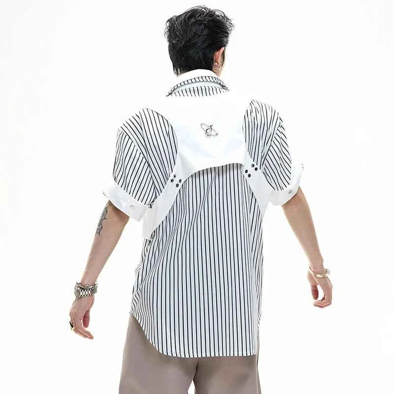 Men Clean Aesthetic Patchwork Short Sleeve Shirt