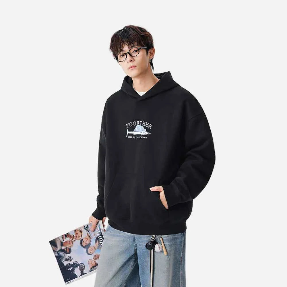 Streetwear Swordfish Print Casual Hoodie