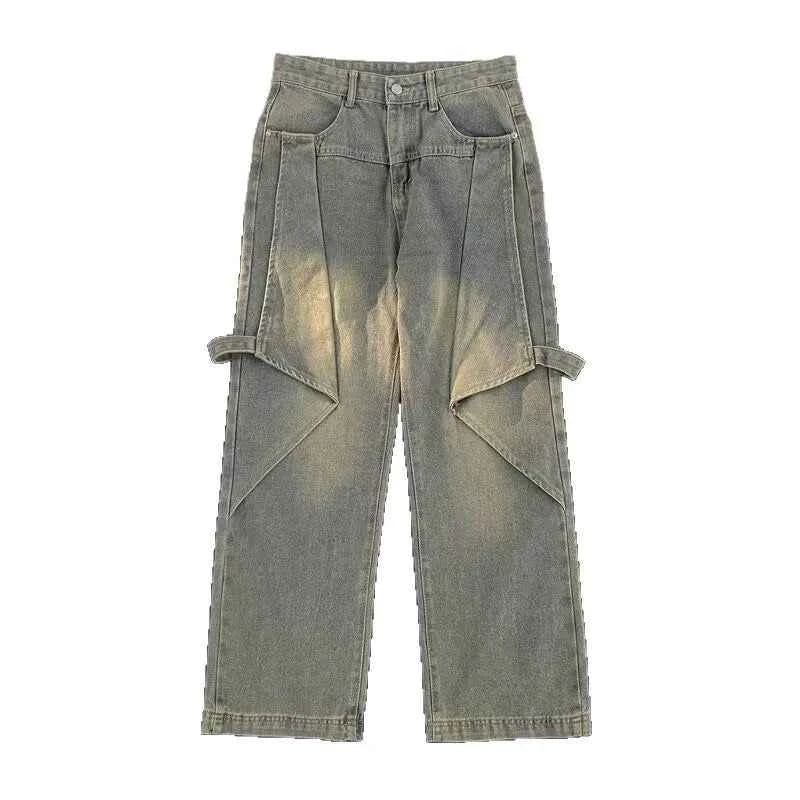 Snuggle-Ready Patchwork Denim Wide Leg Jeans