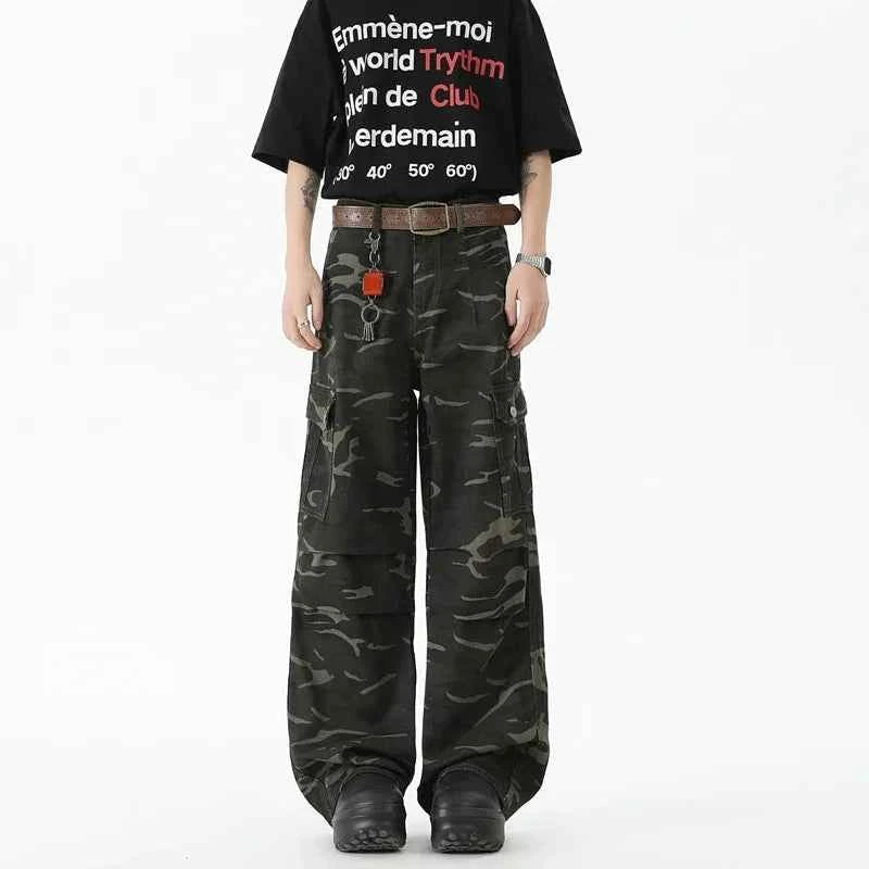 Trendy Camouflage Cargo Straight Leg Pants
