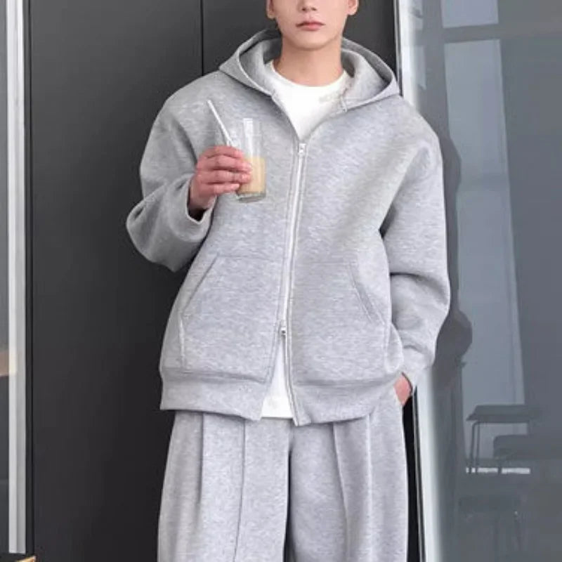 Plain Color Double Zipper Hoodie