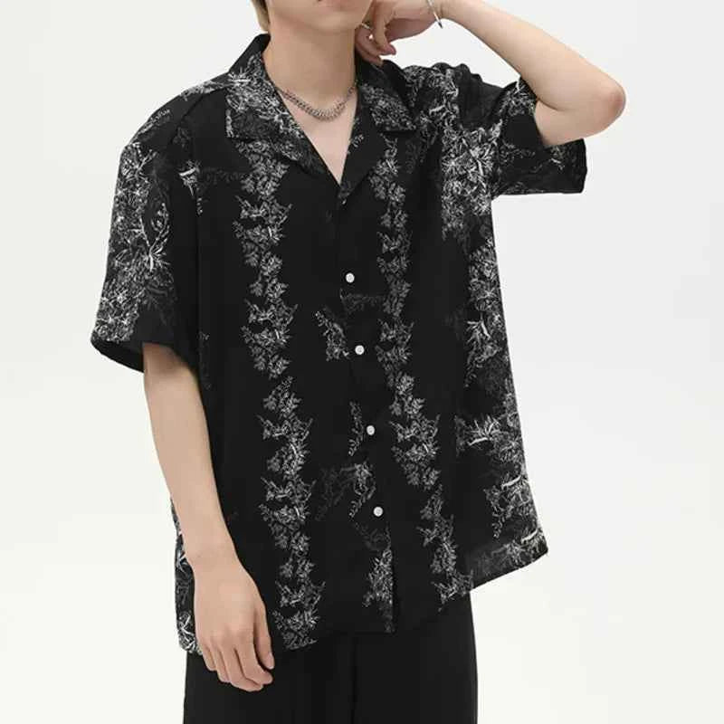 Retro Floral Cuban Collar Casual Shirt