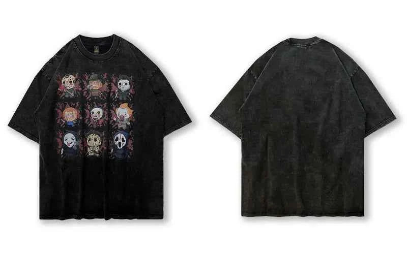 Insulated Oversized Washed Funny Cartoon Killers T-Shirt