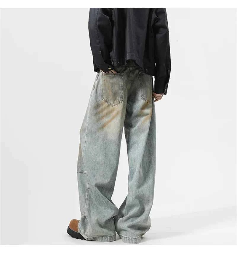 Streetwear Vintage Distressed Wide Leg Denim Jeans