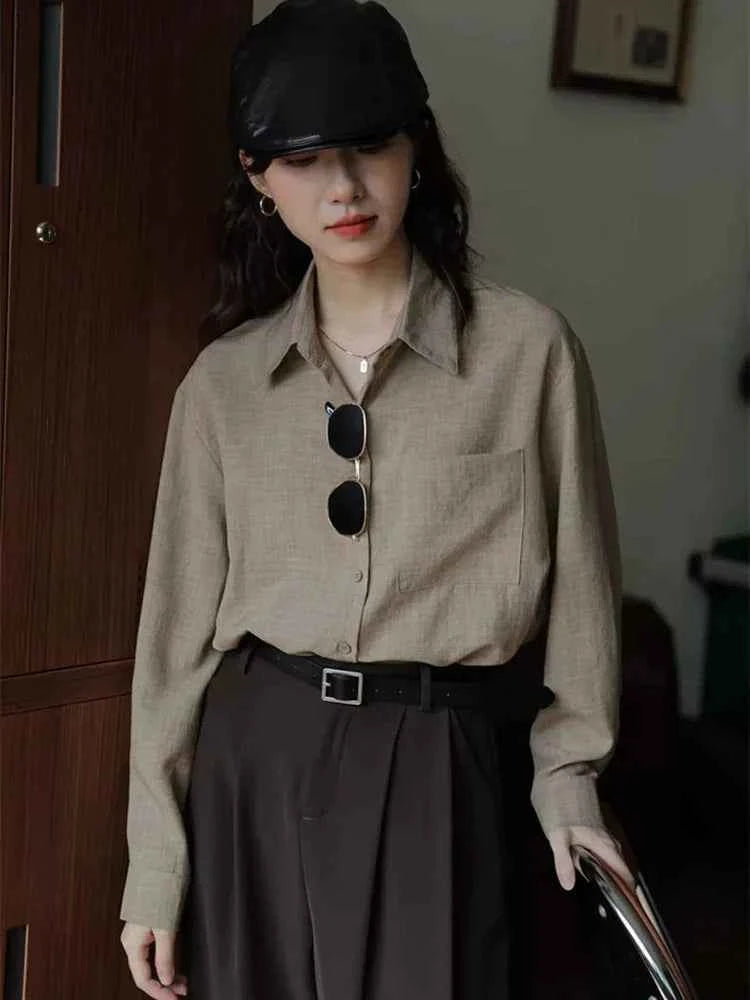 Women Casual Elegant Green Korean Style Chic Long Shirt