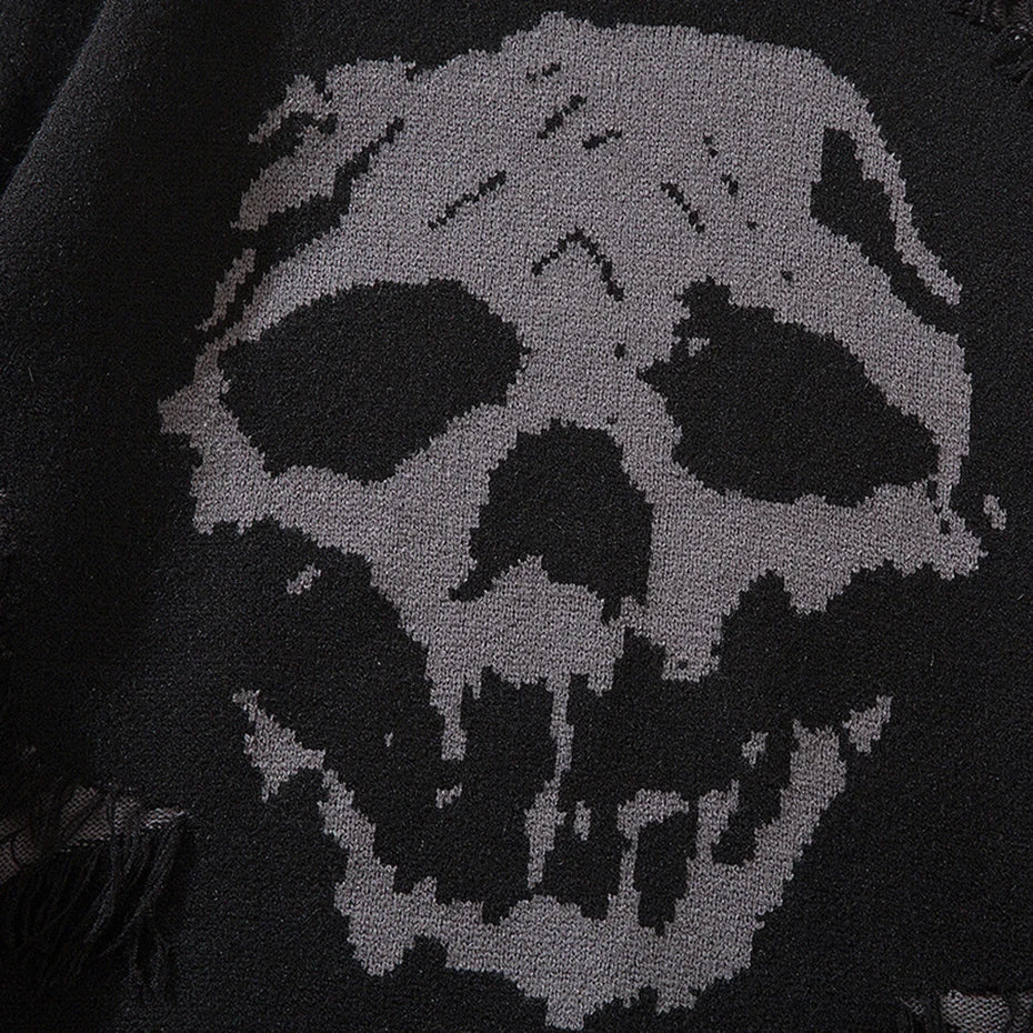 Distressed Gothic Skull Knitted Sweater