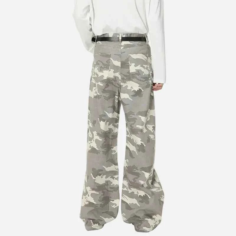 Y2K Camouflage Print Draped Floor Wide Leg Jeans