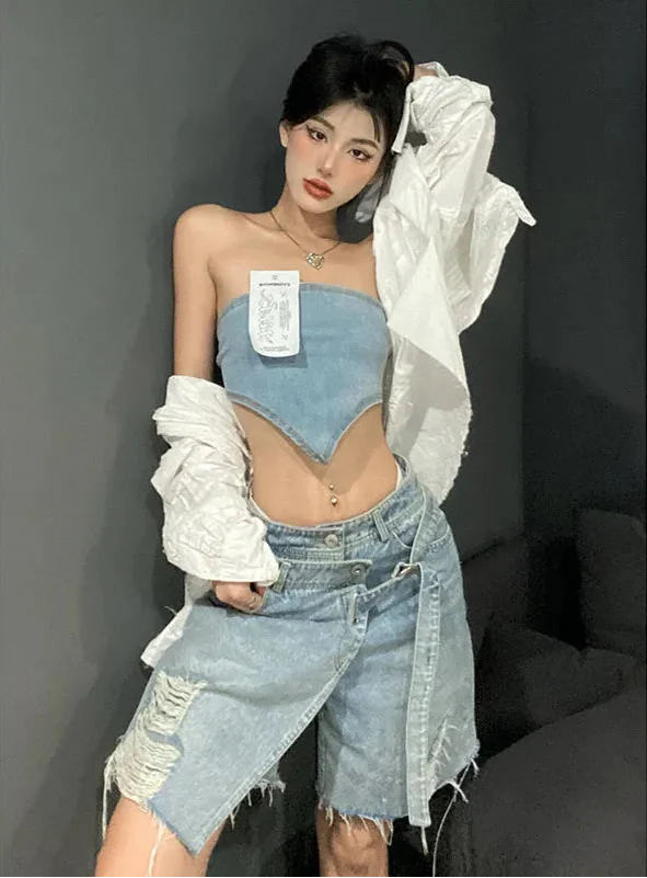 Women Vintage High Waist Vintage Denim Shorts - Luxuryurbanwear