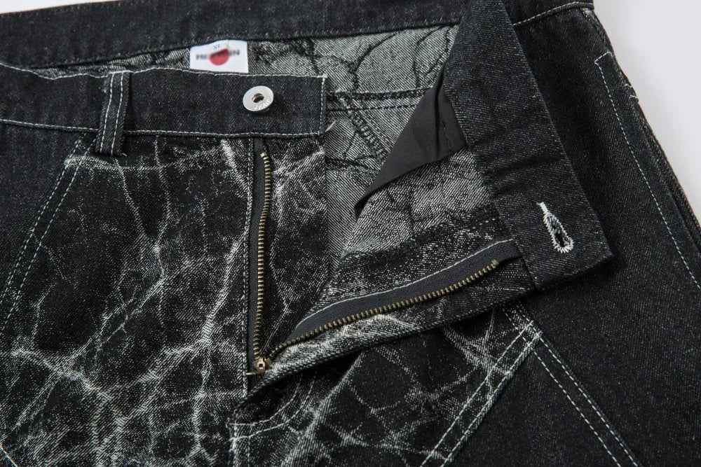 Lightning Spliced Wide Leg Distressed Jeans