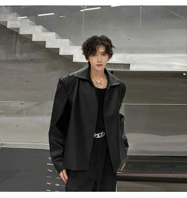 Sleek Buttonless PU Motorcycle Leather Jacket