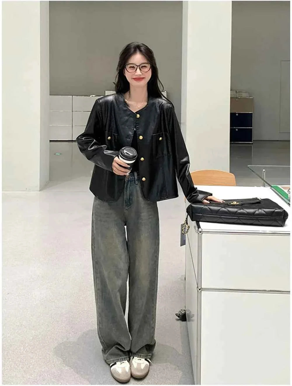 Women Retro Short Spring Leather Jacket