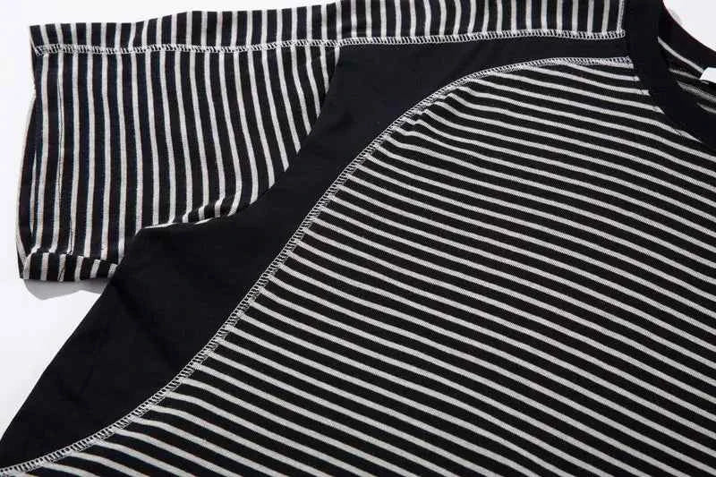 Lightweight Retro Striped Vintage Patchwork T-Shirt