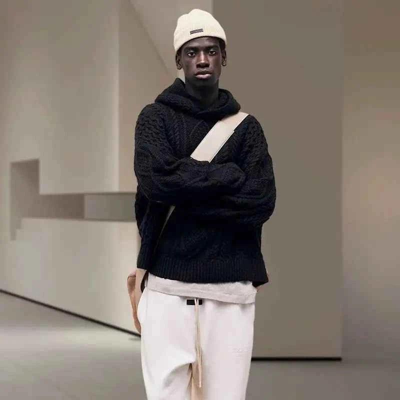Streetwear Cozy Knitted Hip Hop Hooded Sweater