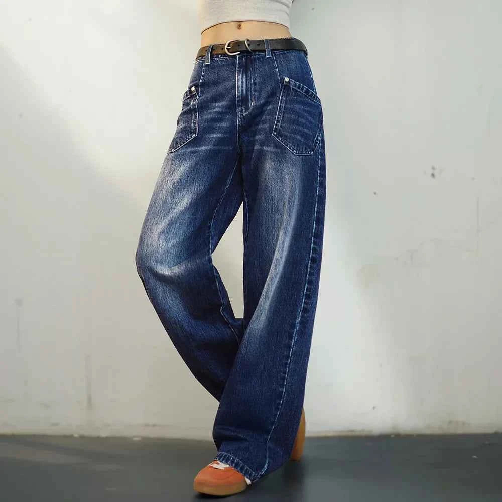 Mid Waist Multipocket Wide Leg Jeans