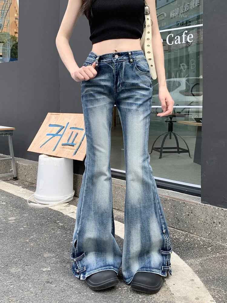 Distressed Blue Slim Flare Jeans