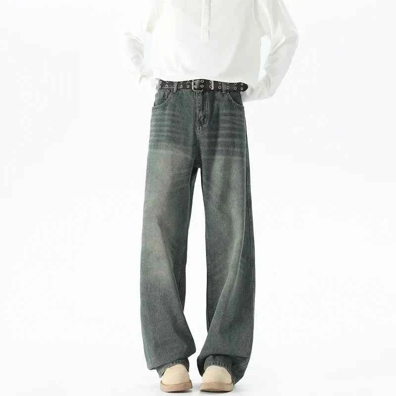 Warm Distressed Baggy Straight Leg Jeans