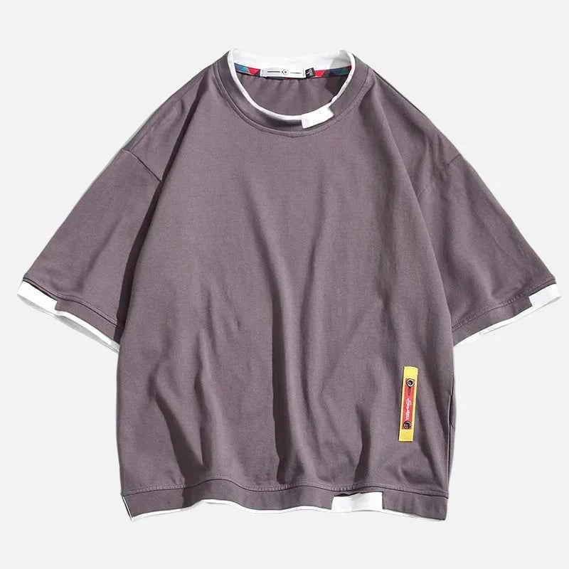 Summer Oversized Fake Two Piece Cotton T-Shirt