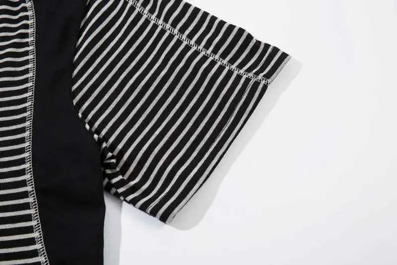 Lightweight Retro Striped Vintage Patchwork T-Shirt