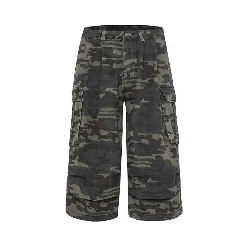 Cozy Vintage Camo Baggy Pleated Denim Jorts