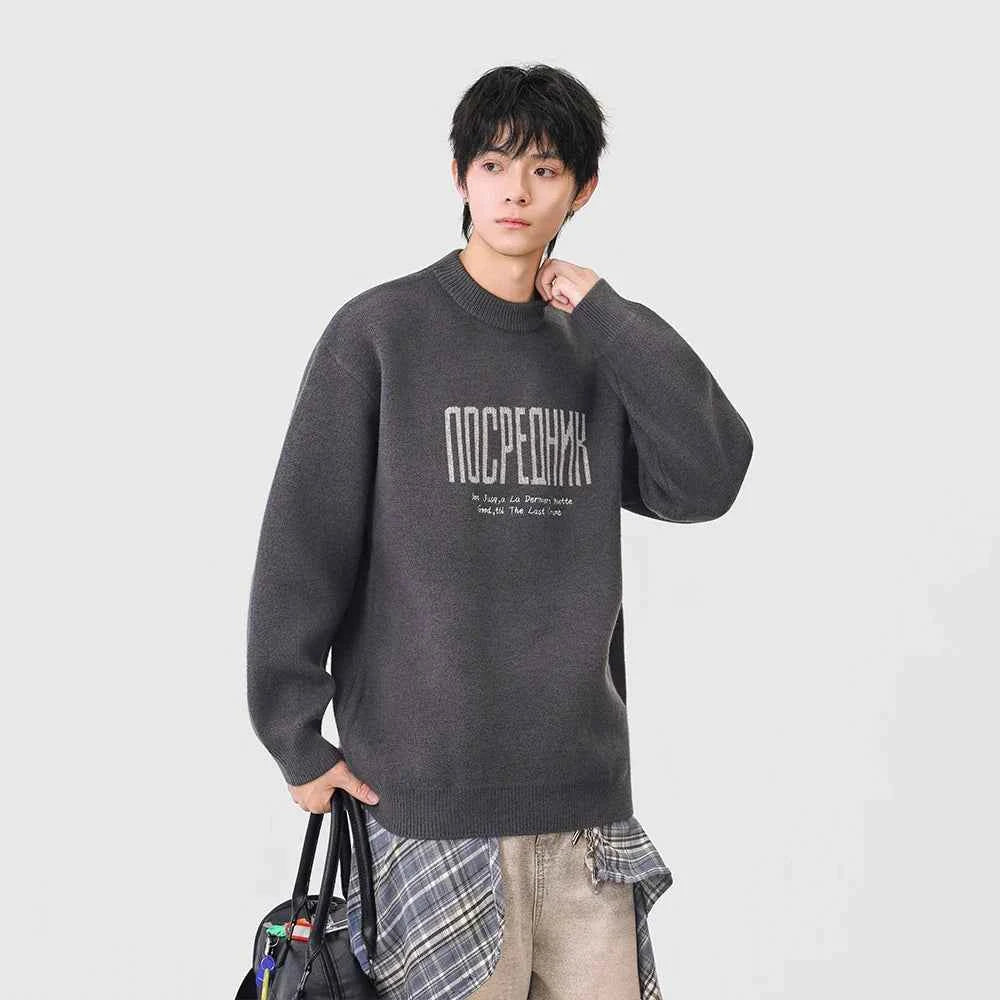 Cozy Winter Letter Print Crew Neck Knitted Sweater
