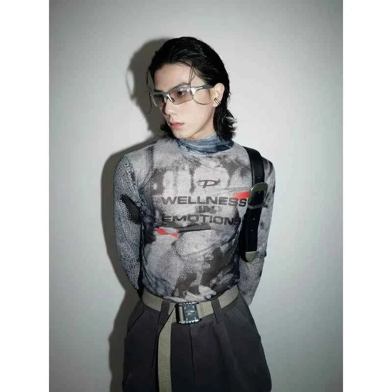 Stylish Slim Fit Mesh Printed T-Shirt