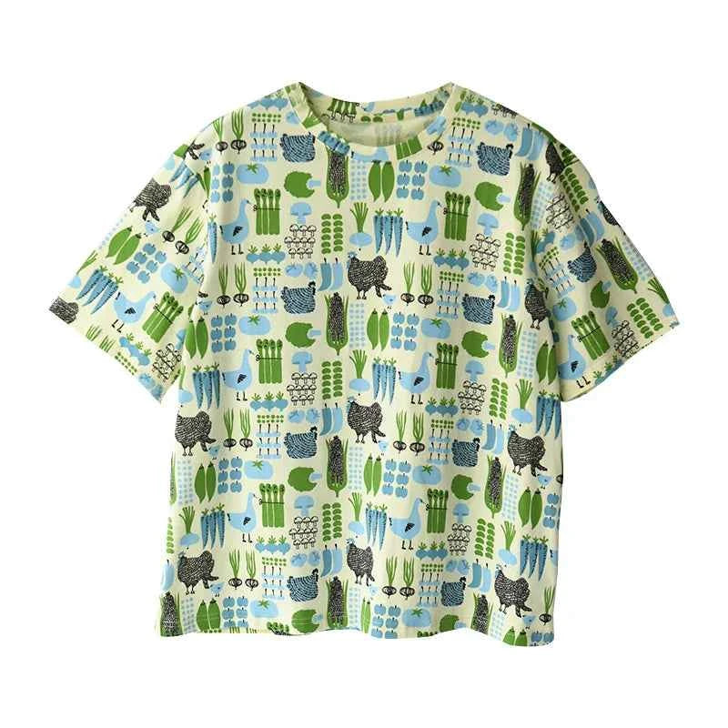 Fresh Literary Style Cartoon Print T-Shirt
