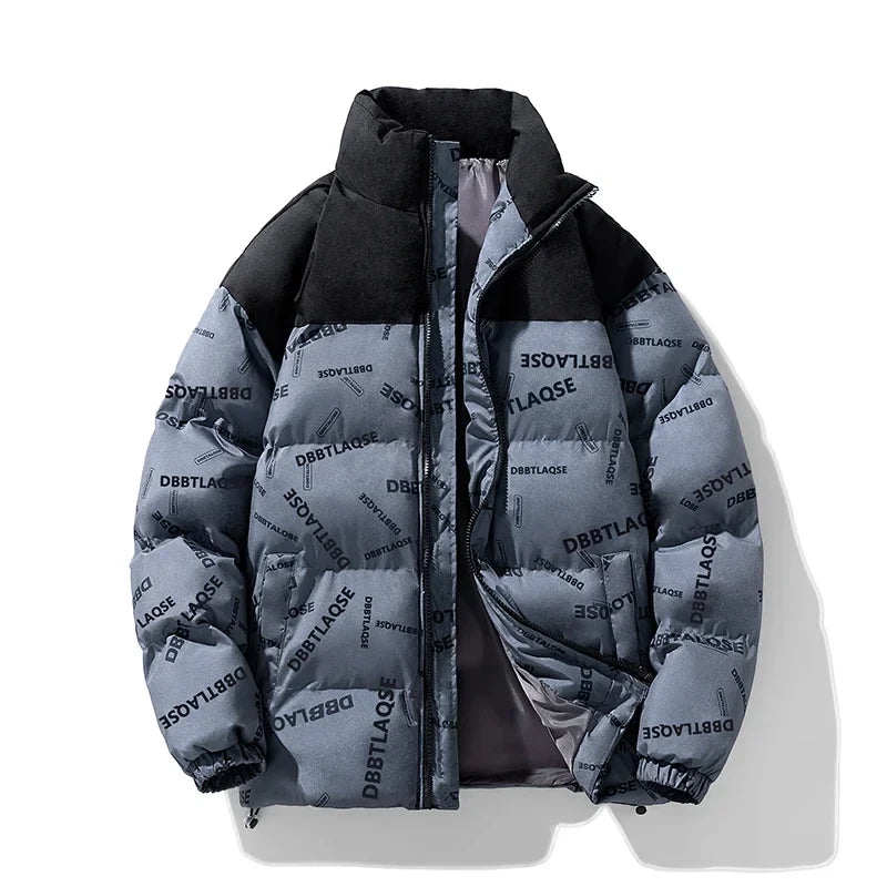 Writing Style Two Tone Zipper Padded Jacket