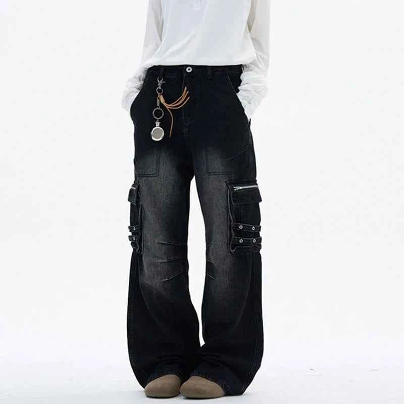 Functional Multi-Pocket Straight Leg Denim Jeans