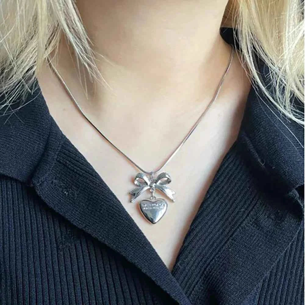 Ribbon Heart Pendant Gothic Necklace