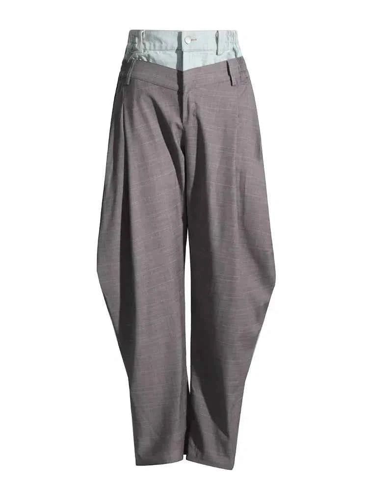 Double Plaid Patchwork High Waist Pants