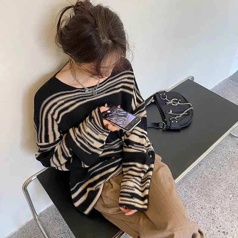 Oversized Striped Gothic Long Sleeve Sweater